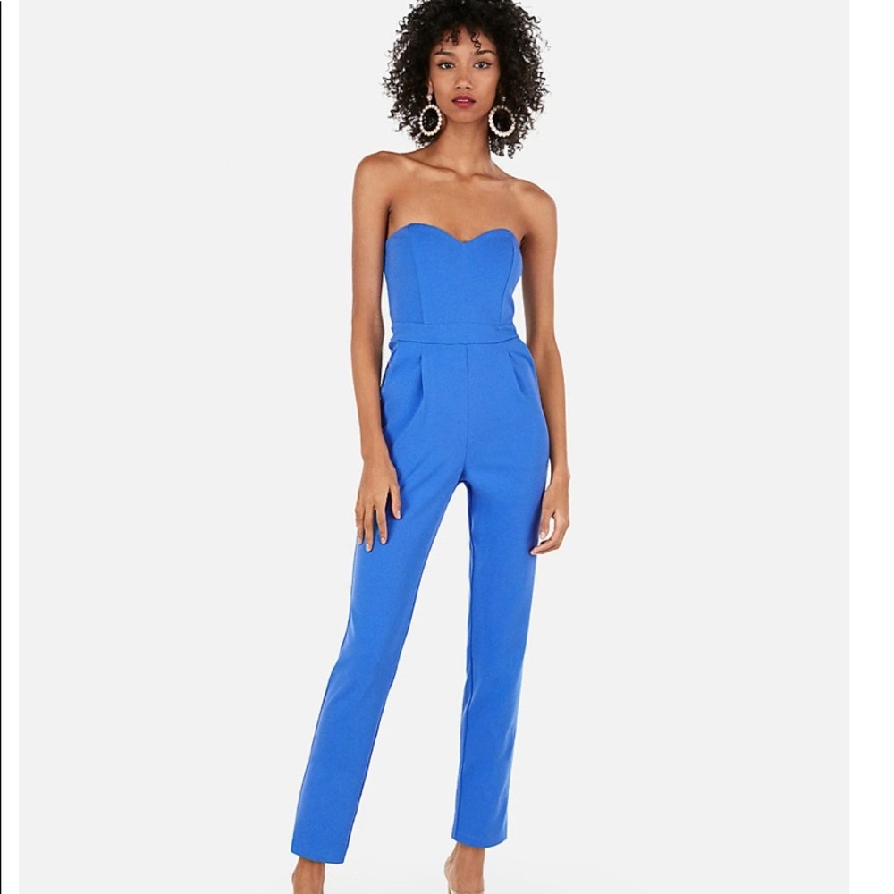 Express Sweetheart Neck Jumpsuit in Bright Blue